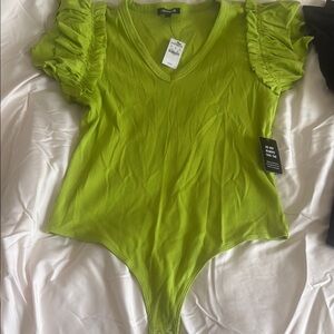 Green Ruffled Sleeve Bodysuit
